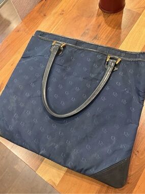 Dior Black Leather Handbag Interior with Logo Tag VINTAGE